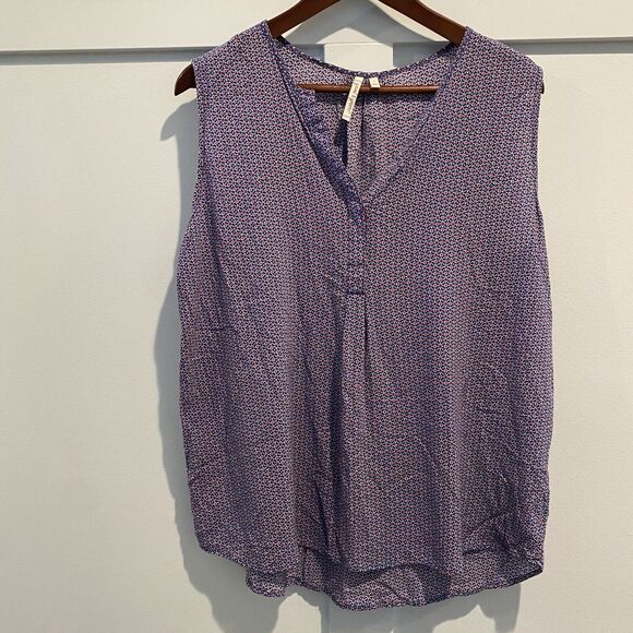 Graham & Greene Top L Red Blue Geometric Sleeveless Blouse Tank - Picture 1 of 11